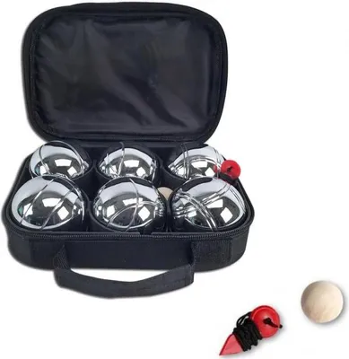 Produktbild von Petanque Boule Boccia Krocket Set mit 6 großen Metall Kugeln Maßband Tasche
