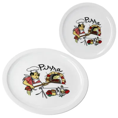 Zdjęcie produktu dla Zestaw 2 talerzy do pizzy Mario, średnica 33 cm, dla 2 osób, duże talerze XXL, idealne do pizzy, duża płyta