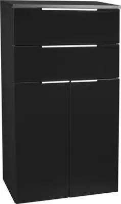 Produktbild von FACKELMANN Doppel-Midischrank KARA / Schrank mit Soft-Close-System / Maße (B x H x T): ca. 61 x 107 x 32 cm / mit Schubladen und Türen / Korpus: Anthrazit / Front: lackiertes Glas in Anthrazit