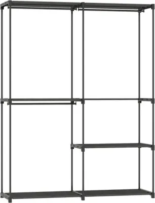 Produktbild von 142x43x185 cm Schwarz Kleiderstaender Tragbar Metallrahmen Mit Stoffregalen Viel Platz