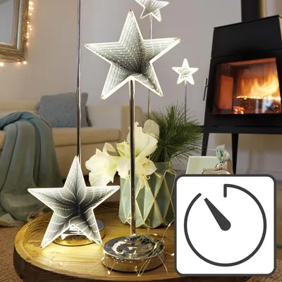 Produktbild von LED Stern Infinity Spiegel 45 cm Standfuß Deko Indoor Beleuchtung Licht Timer
