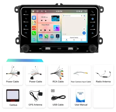 Image de Autoradio pour VW Passat - 2-DIN Android 13 - Écran tactile de 17,8 cm - CarPlay - 4 Go de RAM, 64 Go de ROM - 1024×600 - 2 ports USB + USB-C - RDS et commandes au volant