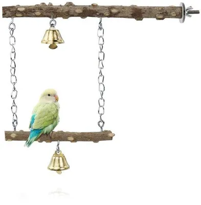 Produktbild von Papageaistandardschommel aus Holz - 22 cm Sitzstange - Vogel Spielzeug mit Kettensystem