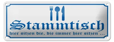 Produktbild von Blechschild Hinweis Stammtisch hier sitzen (weiß), 27x10 cm, Blechschilder Spruch Gruppe Gäste
