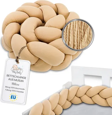 Produktbild von Kuschelkissen 150 cm Musselin Beige geflochtenes flauschiges Kinder-Zierkissen Dekokissen Babyzimmer