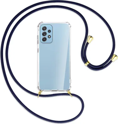 Produktbild von Handykette Backcover-Schutzhülle mit Band (Metall goldfarben) für Samsung Galaxy A52 4G / 5G, A52s 5G - dunkelblau
