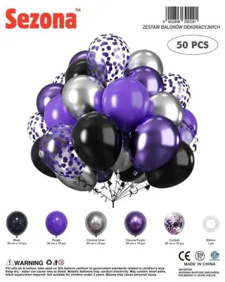 Zdjęcie produktu dla Balony czarne fioletowe konfetti 50szt