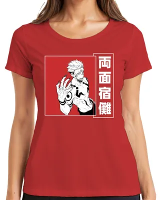 Imagen del producto de Camiseta roja para mujer con diseño de Ryomen Sukuna de Jujutsu Kaisen, estilo manga/anime, estética oscura, talla L