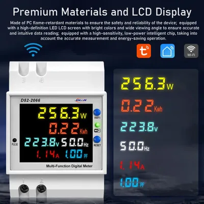 Obrázek produktu pro Měřič spotřeby ZJchao WiFi D52-2066 na lištu DIN s pamětí výpadku napájení, vzdálené monitorování přes mobilní telefon, snadná instalace (vestavěný typ)