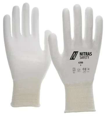 Produktbild von 10x NITRAS Schnittschutzhandschuhe, Spezialgarn, weiß, PolyurethanBeschichtung, weiß, teilbeschichtet auf Innenhand und Fingerkuppen, Strickbund, hoher Schnittschutz, höchster Tragekomfor| Packung (10 Paare)