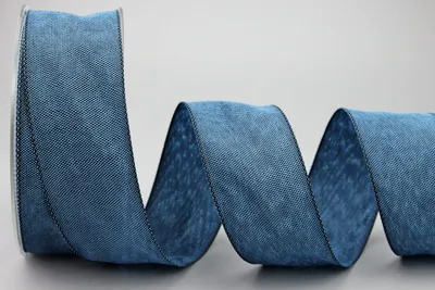 Productafbeelding van 20 m x 40 mm Decoratieve Stoflint Blauw Denim met Draadrand