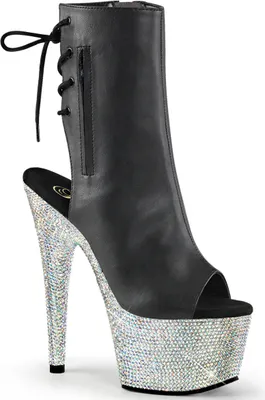 Produktbild von BEJEWELED-1018DM-7 Pleaser Damen Strass High-Heels Plateau Stiefeletten schwarz Lederlook