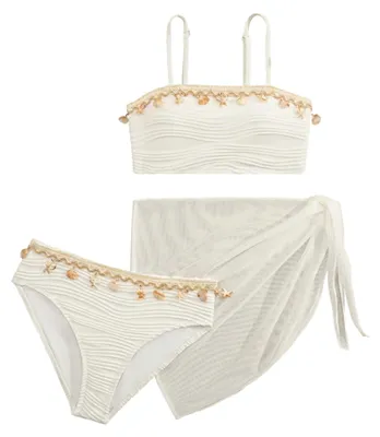 Imagen del producto de Inovra - Conjunto de bikini para niñas - Traje de baño de 3 piezas - Bikini de triángulo - Tirantes ajustables - Falda de malla - Material transpirable