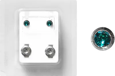 Produktbild von Erstohrstecker Chirurgenstahl Sterile Ohrstecker Zarge mit Stein in türkis 4mm