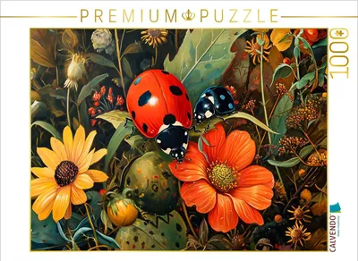 Produktbild von CALVENDO Puzzle Marienkäfer auf den Blüten | 1000 Teile Lege-Größe 64x48cm Foto-Puzzle für glückliche Stunden