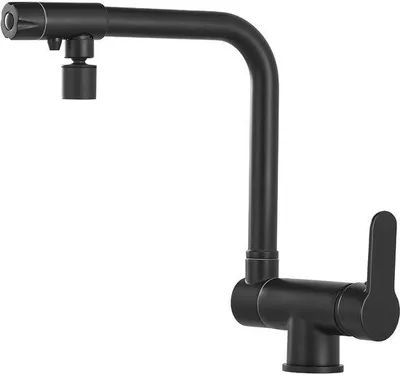 Obrázek produktu pro Třícestná kuchyňská baterie, černá, otočná o 360°, sklopná, výtok na pitnou vodu