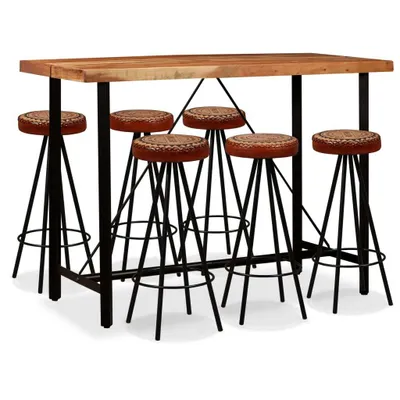 Produktbild von Bar-Set 7-tlg. Akazie Massivholz, Echtleder und Canvas