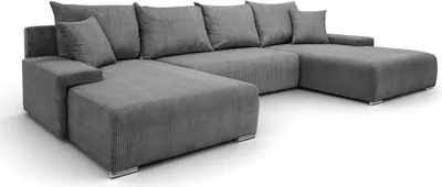 A gray sectional sofa is shown from a slightly elevated side angle against a white background.