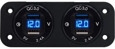 Produktbild von ProRide 12V USB-Steckdose 4 Ports Voltmeter 5V/2,4A 2x Einbau Blau