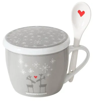 Produktbild von Weihnachtstasse Jumbo mit Deckel und Löffel LOVELIES, 600 ml
