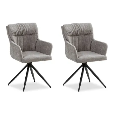 Image de Chaise de Salle à Manger Lot de 2 Moderne Tissu Lin Gris Design Chaises de Cuisine Chaises pas Cher Fauteuils Rembourrée