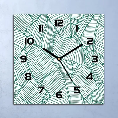 Produktbild von Wanduhr Echt-Glas-Küchenuhr Blattkonturen Quarz Lautlos 30x30 Deko Bilder