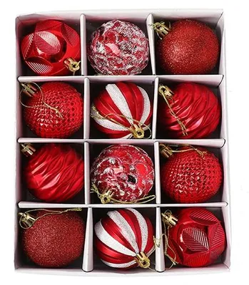 Produktbild von Famanu Weihnachtsbaumkugeln Set – 12 Stück, Ø 6 cm, rot