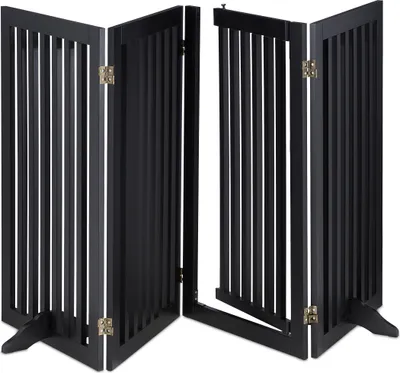 Image de Barrière de sécurité Relaxdays, H x L : 92 x 206 cm, pliable, avec porte et pieds, barrière de sécurité autonome pour chien, barrière de porte, noire