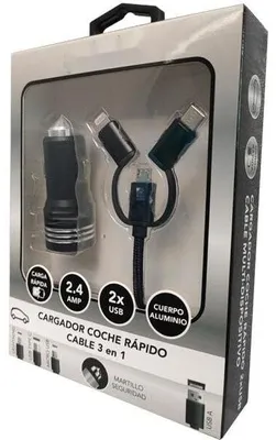 USB-Autoladegerät, 2 Ports, 2,4 A, 3-in-1-Kabel