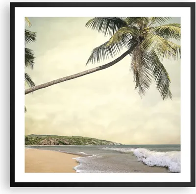 Produktbild von Gerahmtes Poster - Schwarzer Rahmen - Palme Strand Insel - 60x60 cm - Wand Bild - Wanddeko - Wandbilder - Kunstposter - Wandposter - Bilderrahmen - Bilder - Kunstdruck - Wandbild - P2BAC60x60-4154