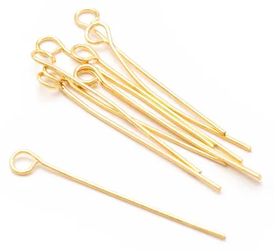 Produktbild von Vintageparts Ösenstifte Messing 18k Gold, 25 mm, 10 Stück