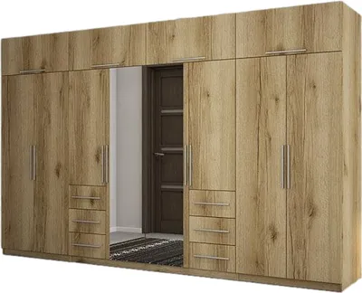 Produktbild von Meblast | Kleiderschrank 360x220 cm mit 2 Spiegeln - Eiche Grand Natürlich - Garderobe mit Regalen, Schubladen und Kleiderstange | Raffinierter Stil