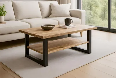 Produktbild von Couchtisch Baumkante 115 x 65 cm Akazie massiv + naturfarben lackiert schwarz PATRICK