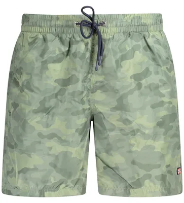 Produktbild von Modische grüne Bade-Boxershorts für Herren mit Muster und Taschen