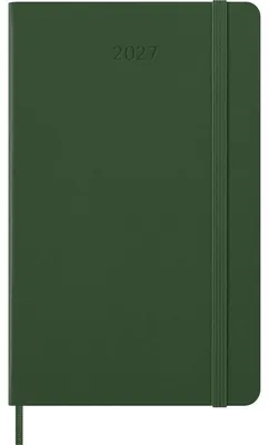 Image de Agenda Moleskine 2027, 12 mois, format hebdomadaire, grand format/A5, 1 semaine par page, pages lignées à droite, couverture rigide, vert myrte