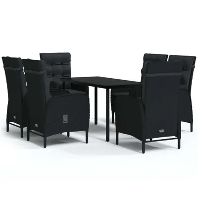 Produktbild von vidaXL 7-tlg. Garten-Essgruppe mit Kissen Schwarz