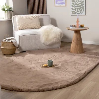 Produktbild von Volero - Hochflor Teppich Oval - Comfy Supreme Taupe - 122x183 cm - Wohnzimmer, Schlafzimmer - Industrielle, Ländlich, Modern, Skandinavisch
