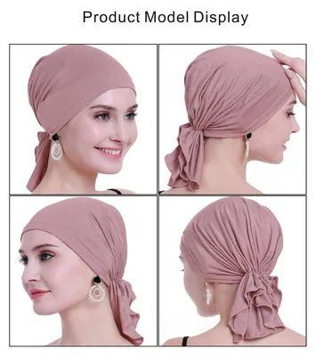 Imagen del producto de Pañuelo para quimioterapia de bambú, color melocotón claro, talla única, para mujeres con pérdida de cabello
