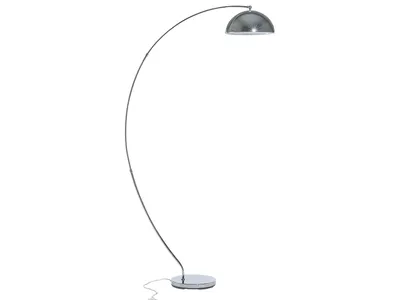 Produktbild von BELIANI Stehlampe Silber Metall 188 cm verchromt runder Schirm geschwungen Bogenform langes Kabel mit Schalter Bogenlampe Industrie Look Wohnzimmer