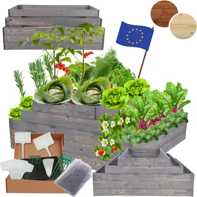 Produktbild von MODO24 Hochbeet Holz, Pflanzkasten, Massivholz, Kiefer, Kräuterbeet, Blumenkasten, Garten, Terrasse, 45x117x100 cm, Grau, ZP09