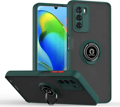 Immagine prodotto di Custodia per ZTE Blade V40 Vita traslucida opaca in TPU con supporto ad anello e supporto verde scuro
