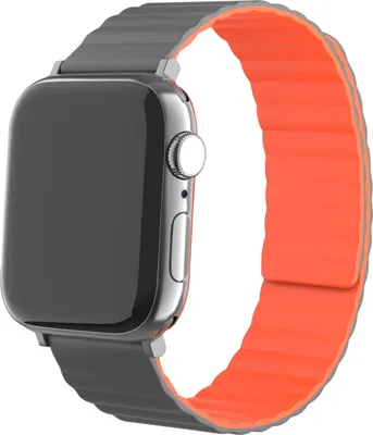 Produktbild von Strap-it Apple Watch 8 Magnetisches Silikonarmband (Grau/Orange)