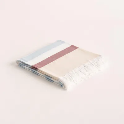 Productafbeelding van Strandlaken Pareo - Rectangulaire Fouta met Franje - Blauw/Maaron