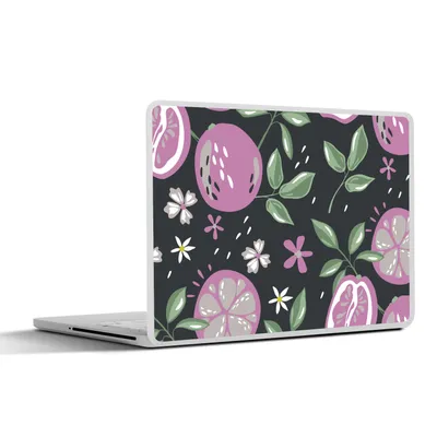 Produktbild von MuchoWow® Laptop Aufkleber Sticker Cover Sommer - Blumen - Obst - Schwarz 31x22.5 cm - Laptop-Deko
