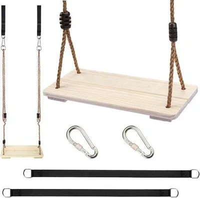 Produktbild von Famanu Holzschaukel Sitz für Außenbereich, verstellbares Nylonseil mit Aufhängeriemen - 43x17 cm