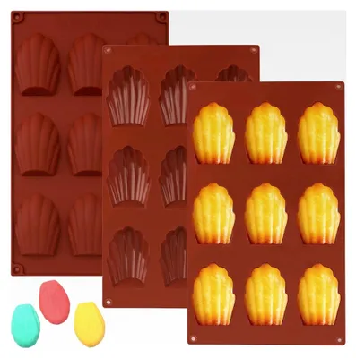 Produktbild von 3 Stück Silikon-Madeleine-Backformen, BPA-frei, Muschelförmige Silikonformen für Madeleine, Kekse, Schokolade, Süßigkeiten, Pudding