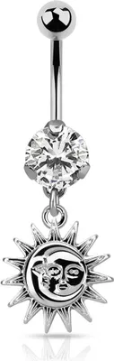 Produktbild von Bauchnabelpiercing Sonne Mond Opal Glitzer Zirkonia Kristall Autiga® silber-klar-2 12 mm
