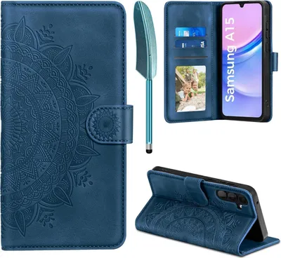 Zdjęcie produktu dla Samsung Galaxy A15 5G/4G skórzane etui z klapką ciemnoniebieskie