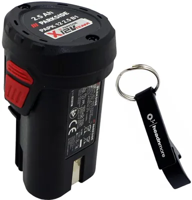 Produktbild von PARKSIDE PERFORMANCE® Akku 12 V / 2,5 Ah / Ersatzakku PAPK 12 + HEADNMORE® Flaschenöffner als Schlüsselanhänger & Zimmermannsbleistift