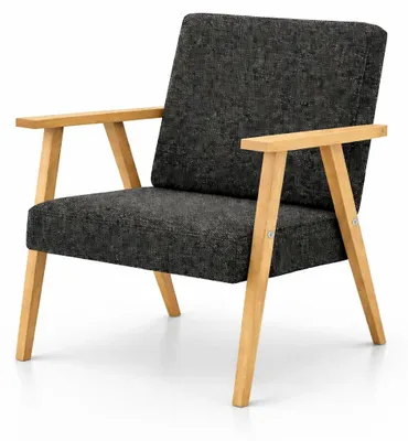 Zdjęcie produktu dla Fotel PRL wypoczynkowy salon balkon materiał czarny drewno naturalne BC